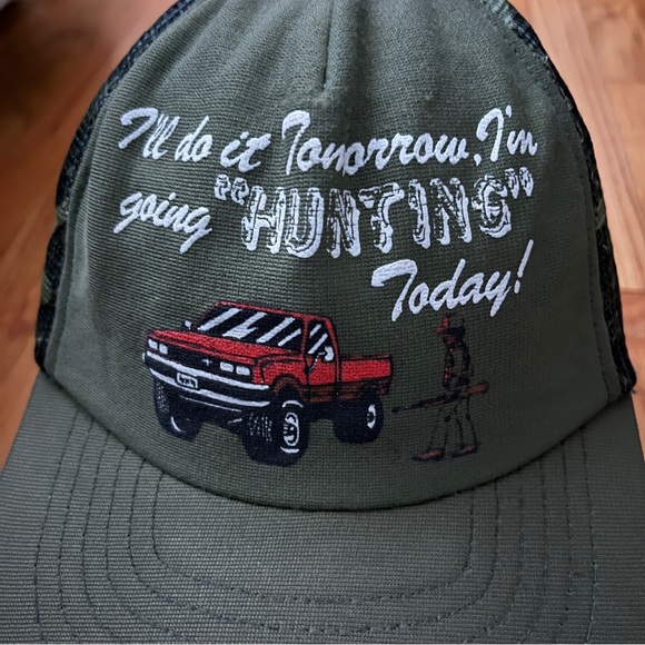 Vintage Camo Do It Tomorrow Rather Be Hunting Trucker Snapback Hat Cap Made USA - Picture 5 of 5